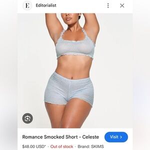 NWT SKIMS Romance Smocked Short Set Light Blue Small